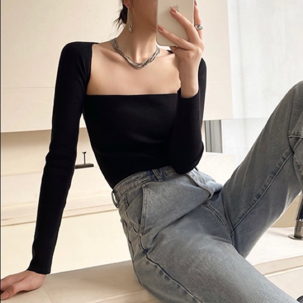 Brand-new Heavy Knit Bustier Top with Square Neck